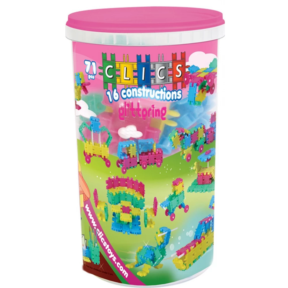 CLICS TOYS Csillogós hengeres 16 az 1-ben építőjáték készlet CK025