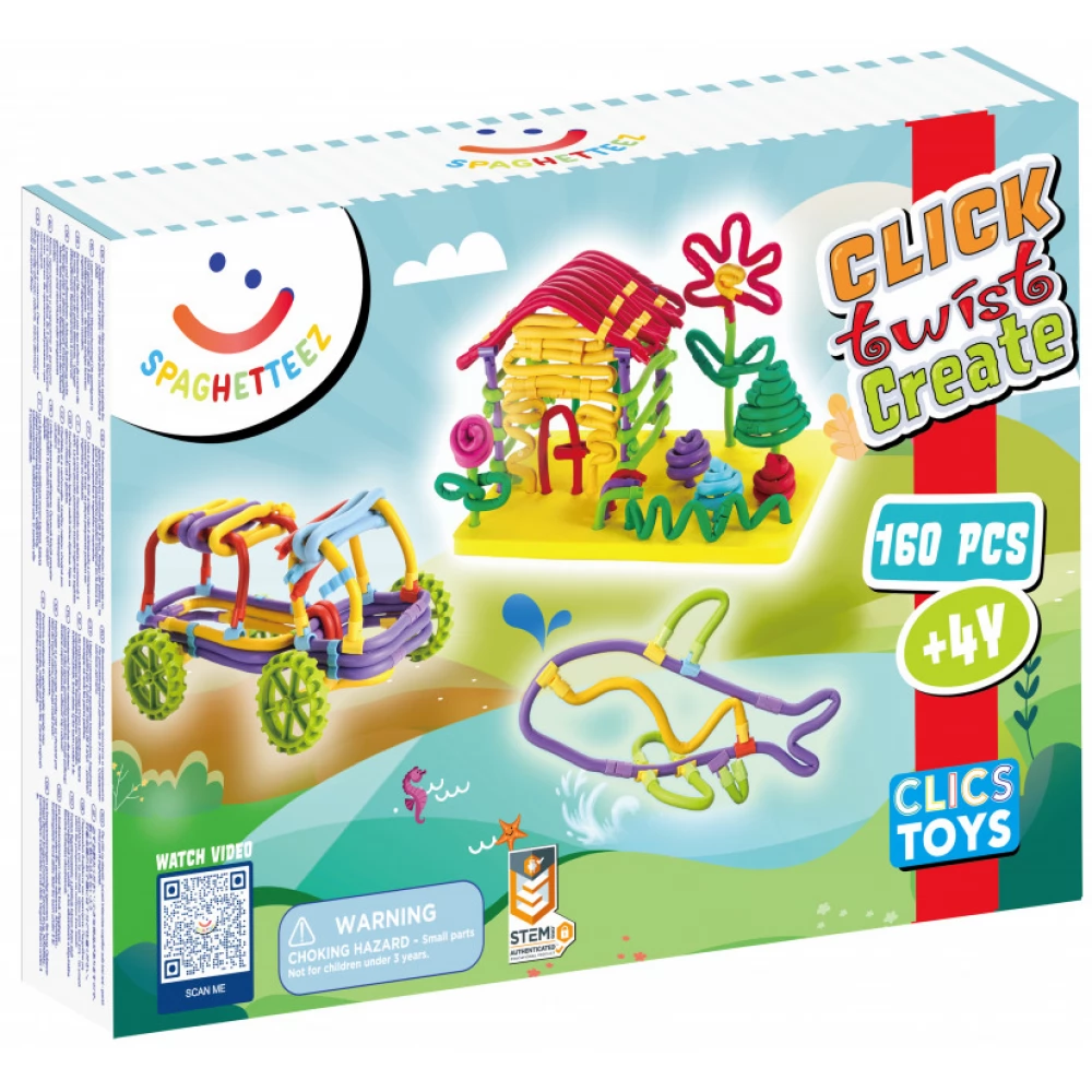 CLICS TOYS Spaghetteez építőjáték készlet 160 darabos