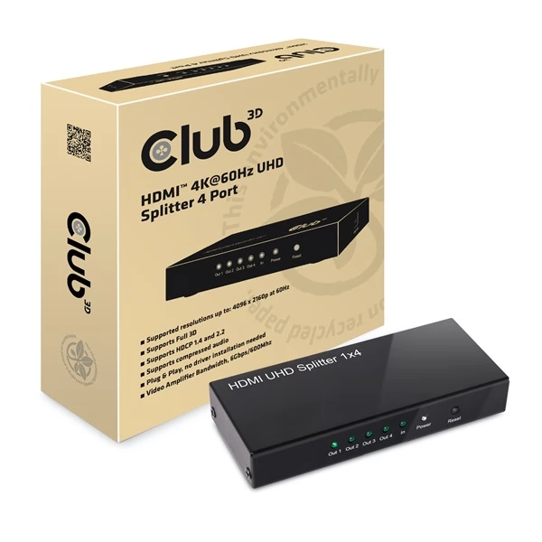 CLUB3D HDMI 2.0 Elosztó Fekete 10cm CSV-1380