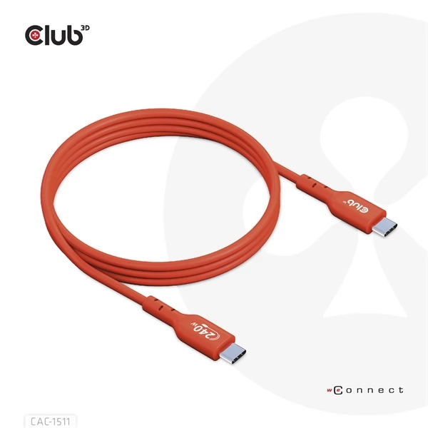 CLUB3D USB 2.0 Type C Összekötő Piros 1m CAC-1511