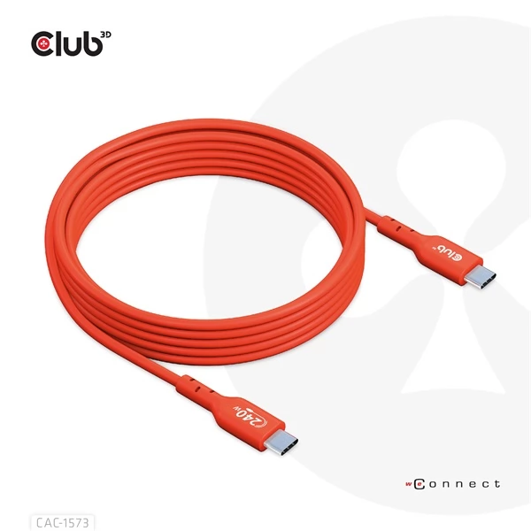 CLUB3D USB 2.0 Type C Összekötő Piros 2m CAC-1573