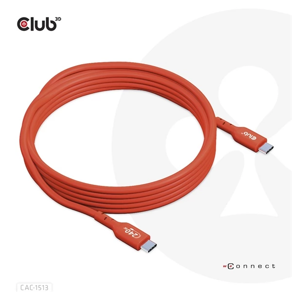 CLUB3D USB 2.0 Type C Összekötő Piros 3m CAC-1513