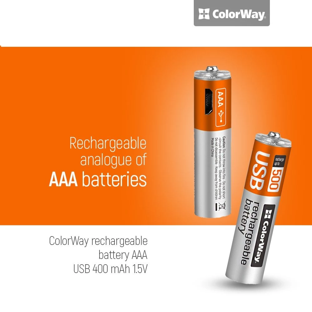 COLORWAY Rechargeable Mikro USB Battery 1.5V mikro ceruza akku (AAA) 400mAh 2db
