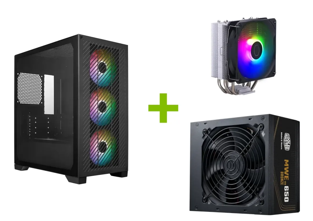 COOLERMASTER Elite 301 fekete + hyper 212 + MWE Gold 650 V3 tápegység