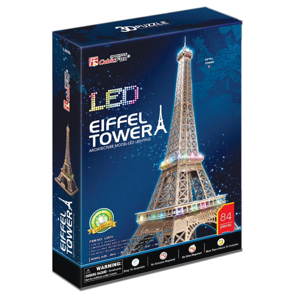 CUBICFUN 3D-L091 Eiffel Tower LED 3D puzzle 82 darabos
