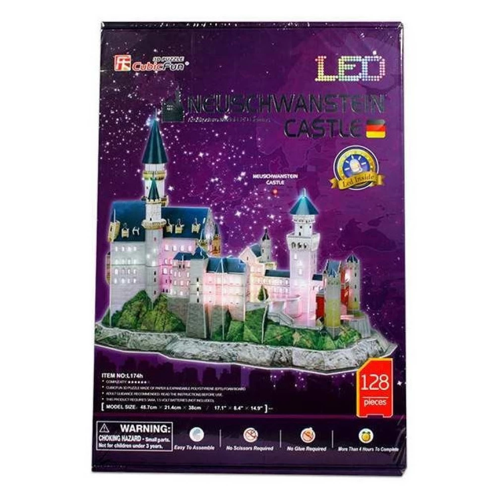 CUBICFUN 3D puzzle játék 128 darabos Neuschwanstein kastély LED világítással