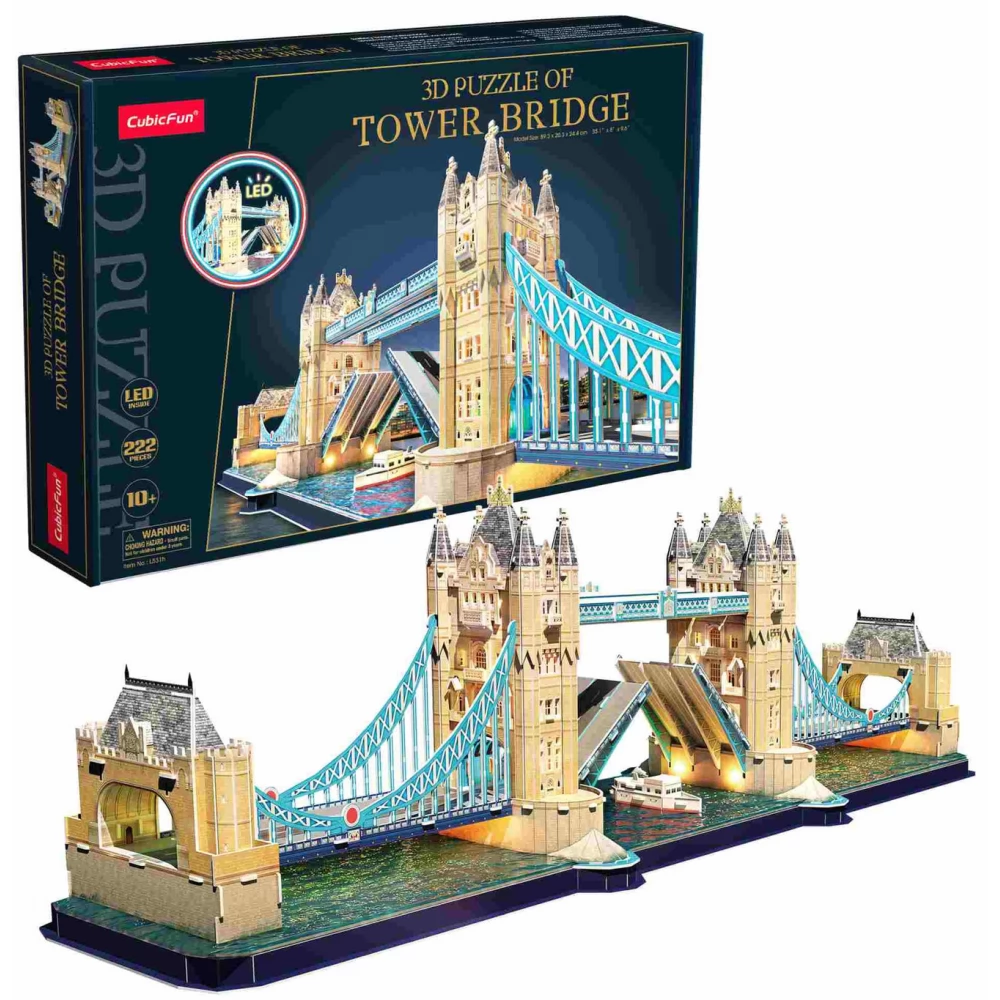 CUBICFUN 3D puzzle játék 222 darabos London Tower Bridge LED világítással