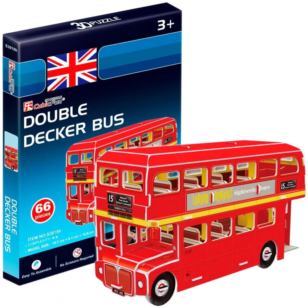 CUBICFUN 3D puzzle játék 66 darabos Emeletes busz