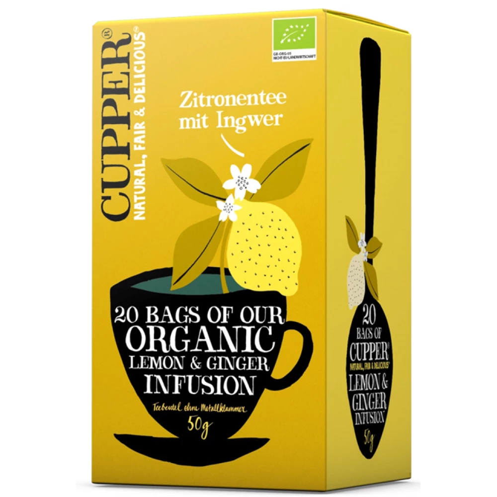 Cupper bio lemon&ginger citrom-gyömbér gyümölcstea 20db 50 g