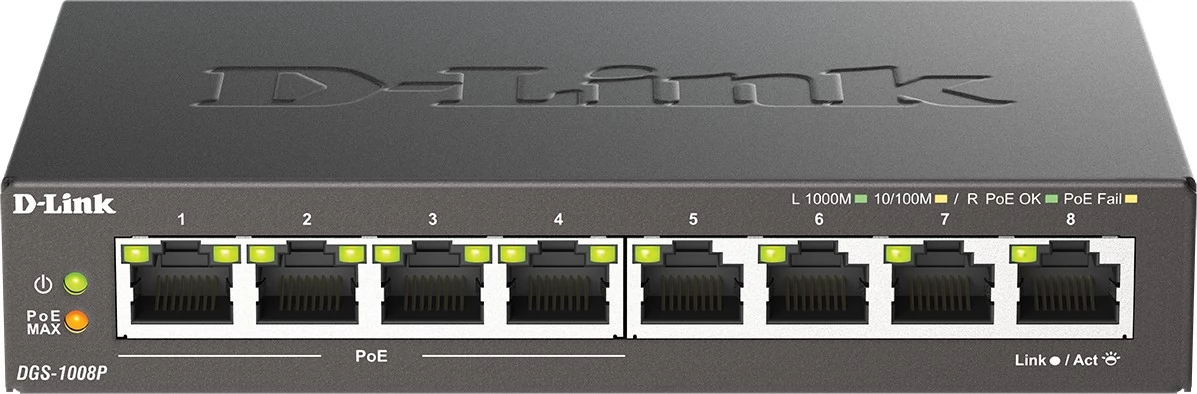 D-LINK DGS-1008P 8-Port Gigabit PoE Unmanaged Desktop Switch