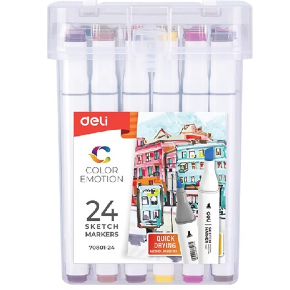 DELI Color Emotion 24 darabos kétvégű alkoholos sketch markerkészlet