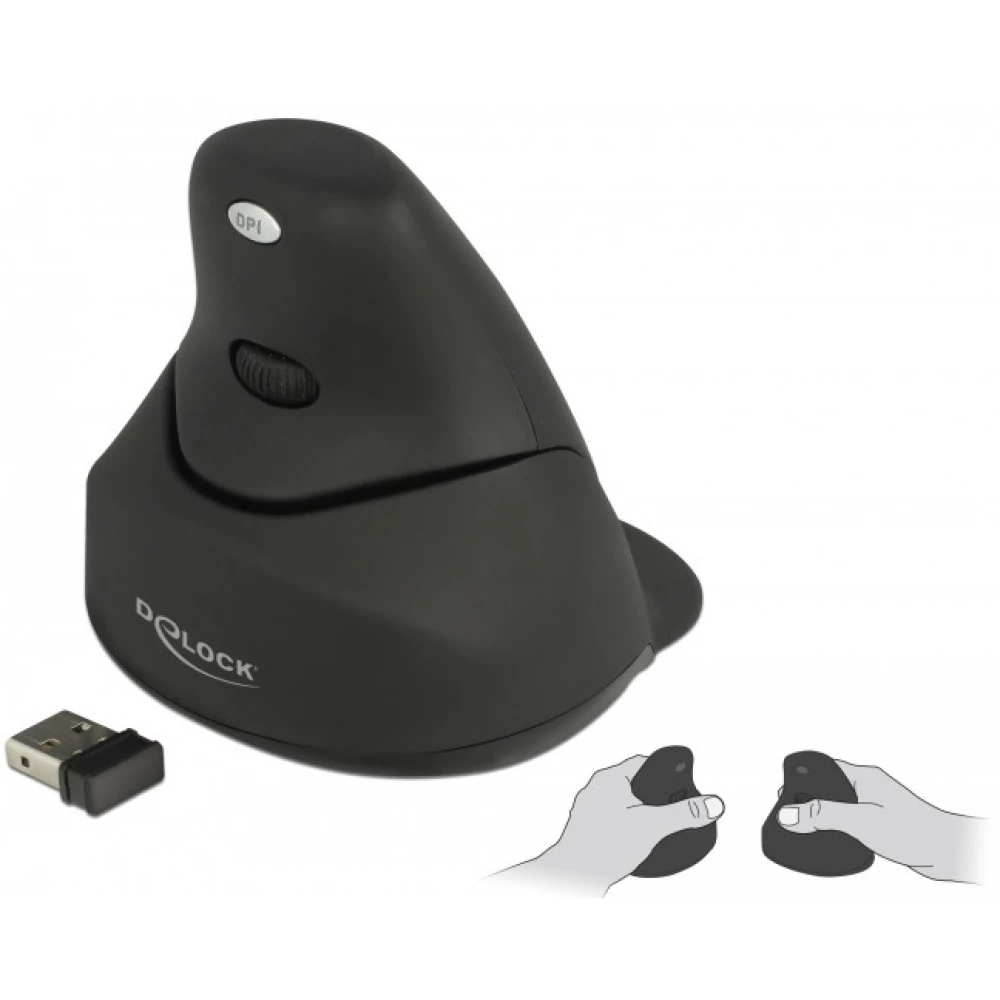 DELOCK 12553 Ergonomikus függőleges 4 gombos 24 GHz-os vezetéknélküli lézer egér - bal és job kezeseknek is alkalmas