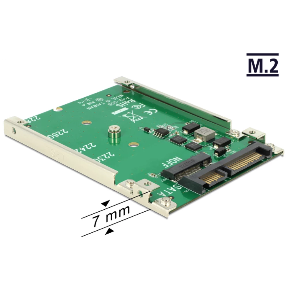 DELOCK 2.5"-os SATA átalakító 22 tűs - 1 x M.2 B-kulcs nyílás - 7 mm