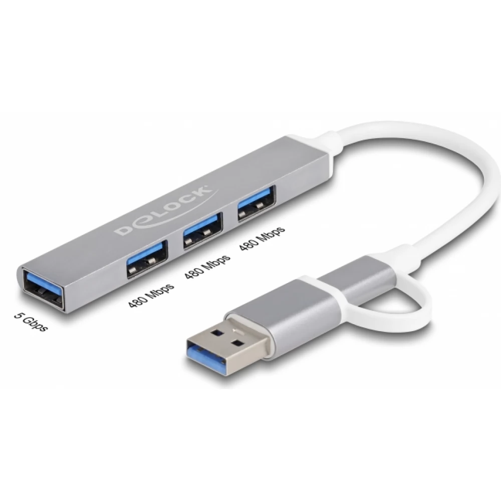 DELOCK 4 portos vékony USB Hub USB Type-C vagy USB A-típusú
