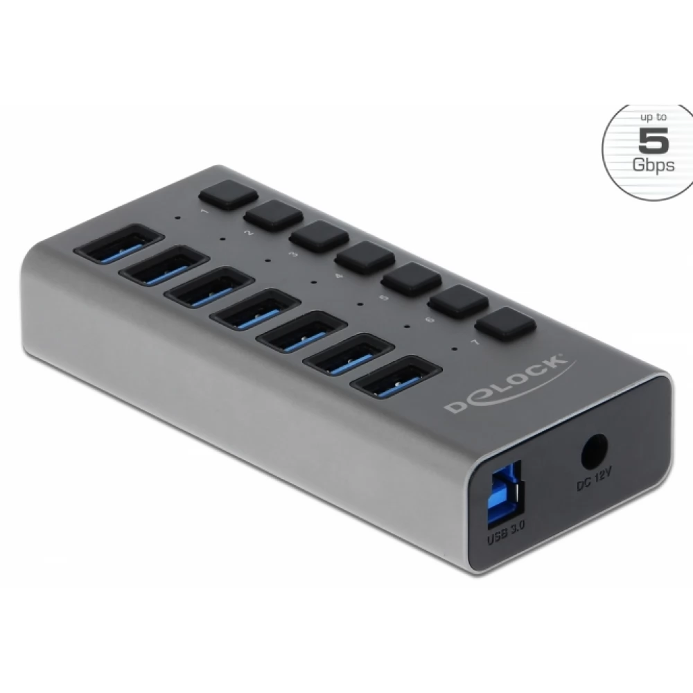 DELOCK 63669 Külső SuperSpeed USB hub 7 bemenettel és kapcsolóval