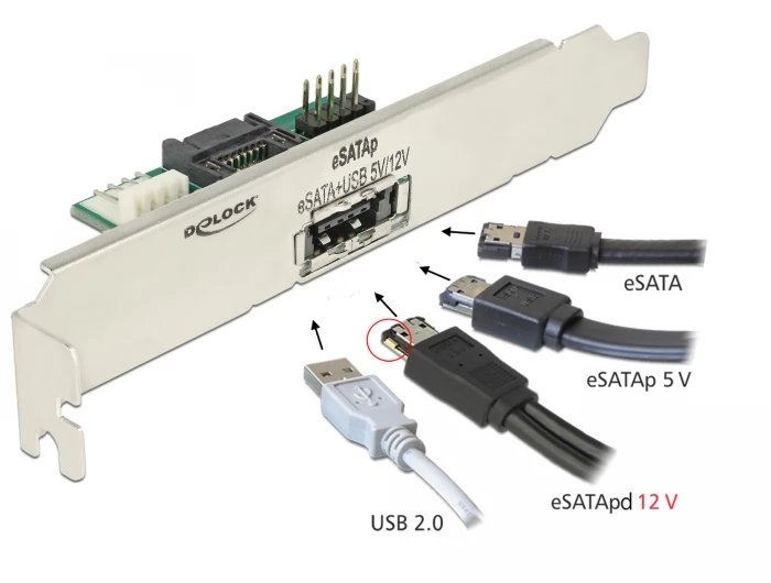DELOCK 63921 Hátlapi lemez 1 x eSATApd 5 V / 12 V csatlakozóval