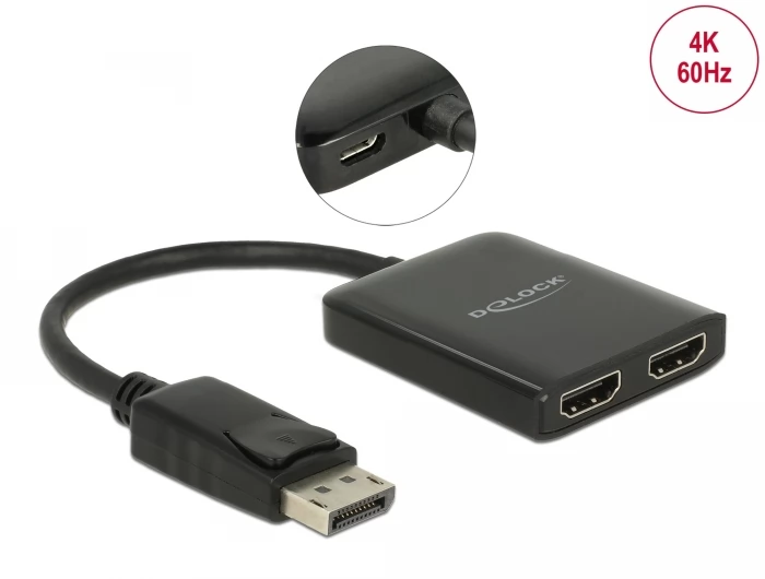 DELOCK DisplayPort 1.4 elosztó 1 x DisplayPort - 2 x HDMI MST