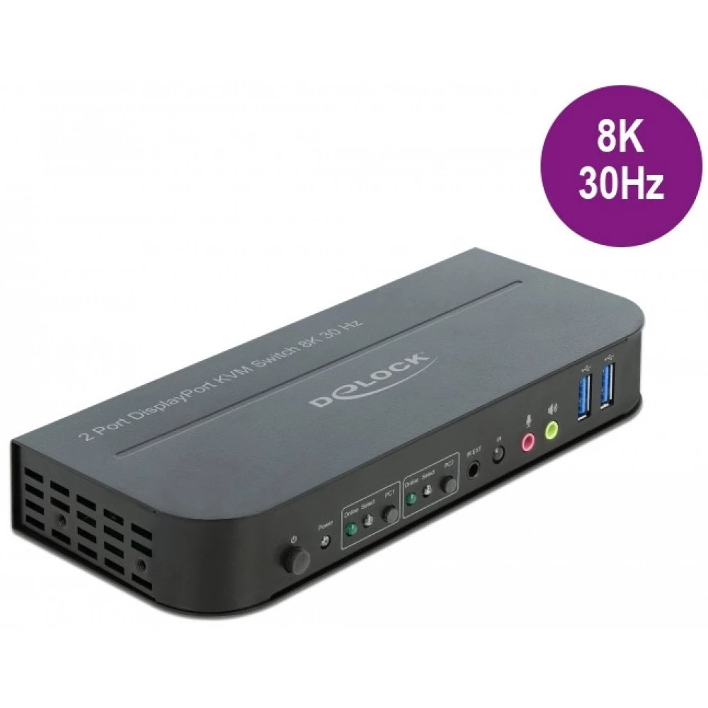 DELOCK DisplayPort 1.4 KVM switch 8K 30 Hz USB 3.0-vel és audióval