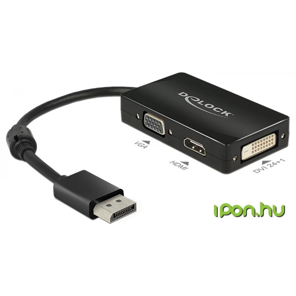 DELOCK DisplayPort VGA/D-Sub + HDMI + DVI-D Átalakító Fekete 16cm 62656