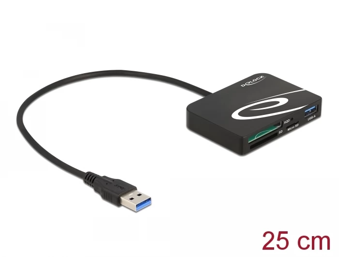 DELOCK Kártyaolvasó XQD / SD / Micro SD memóriakártyákhoz + A-típusú USB port