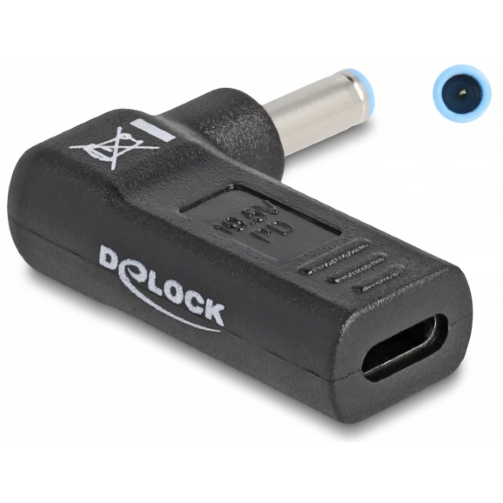 DELOCK Laptop töltőkábel adapter USB Type-C anya - HP 4.5 x 3.0 mm apa 90° fokban hajlított