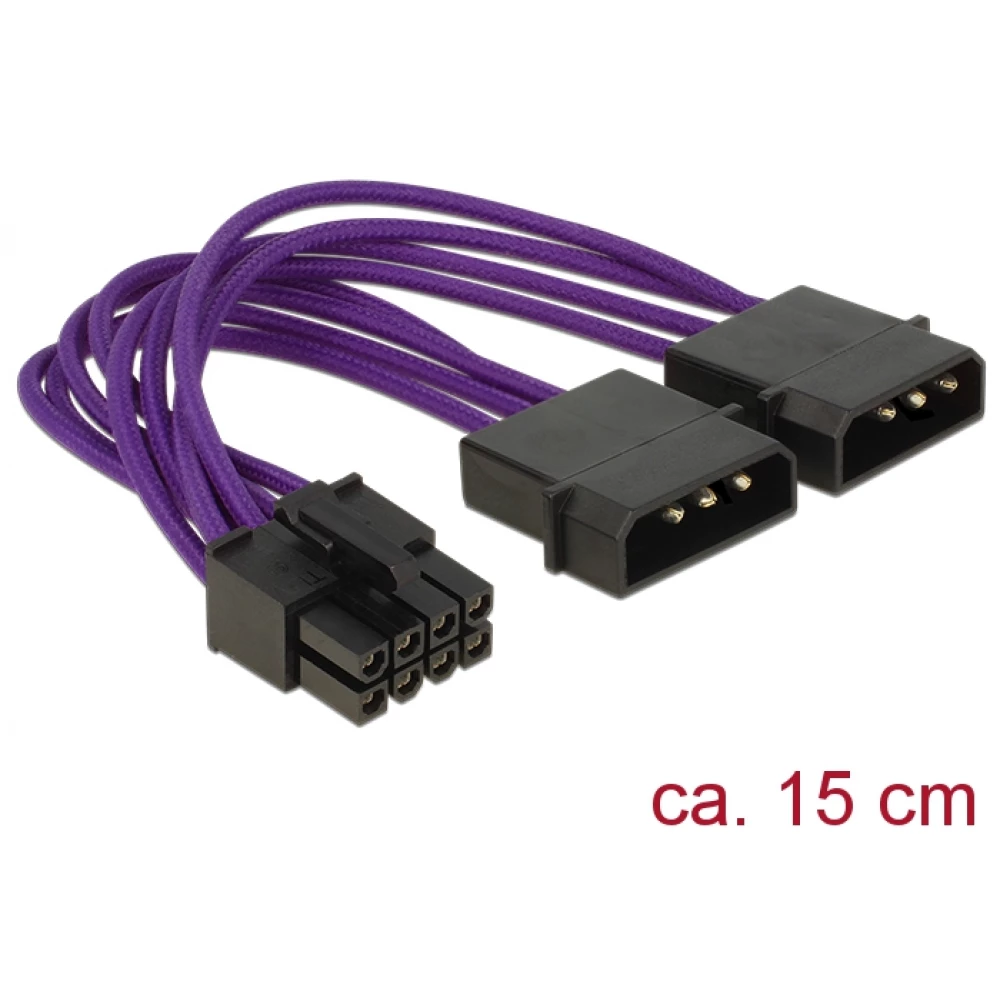 DELOCK PCI Express 8 pin Molex Tápkábel Lila 15cm 83703