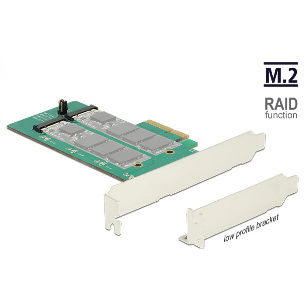 DELOCK PCI Express-kártya - 2 x belső M.2 aljzat B nyílással RAID-dal - alacsony profilú formatényező