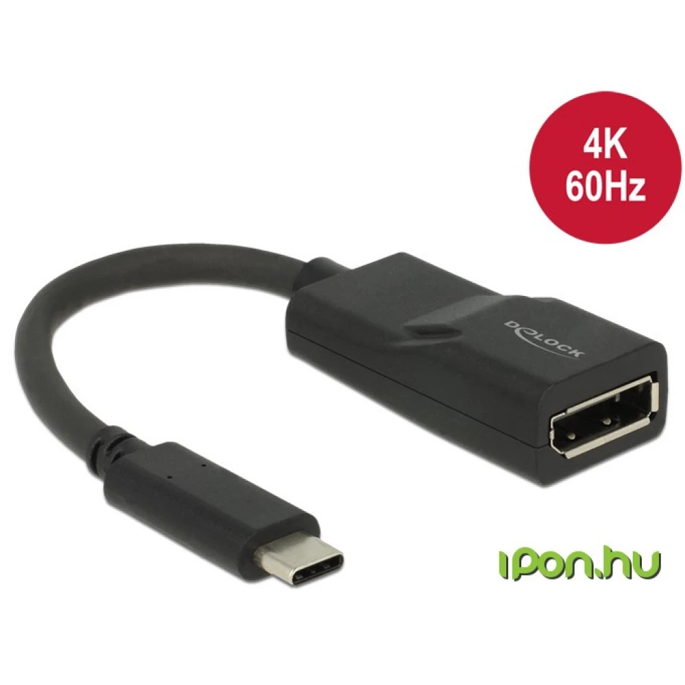 DELOCK USB 2.0 Type C DisplayPort Átalakító Fekete 8cm 62748