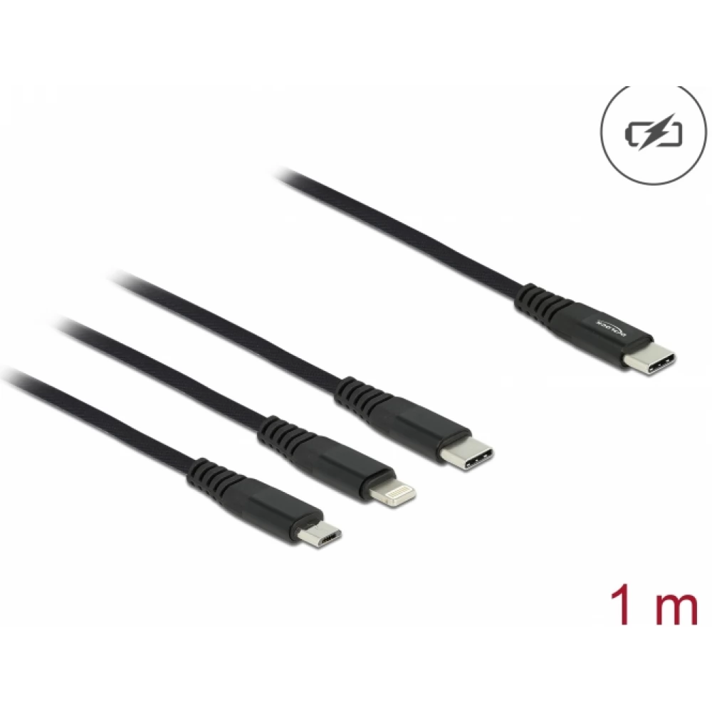 DELOCK USB 2.0 Type C Lightning + Micro USB + USB Type C Átalakító Fekete 1m 87149