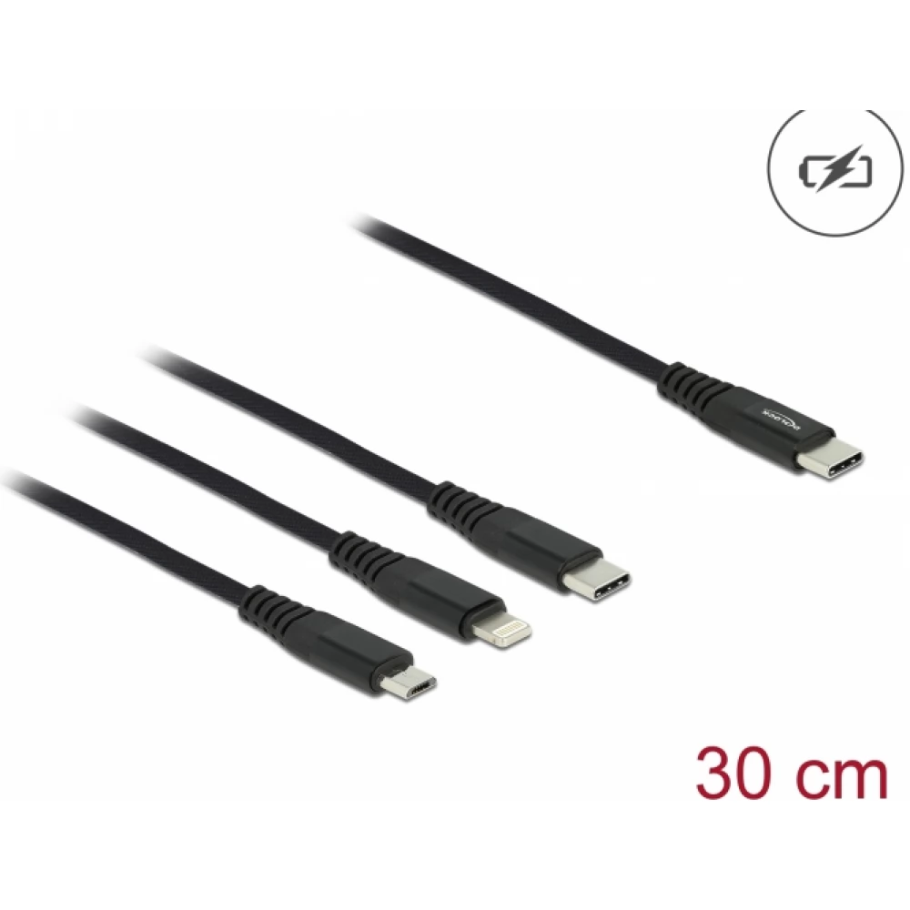 DELOCK USB 2.0 Type C Lightning + Micro USB + USB Type C Átalakító Fekete 30cm 87148