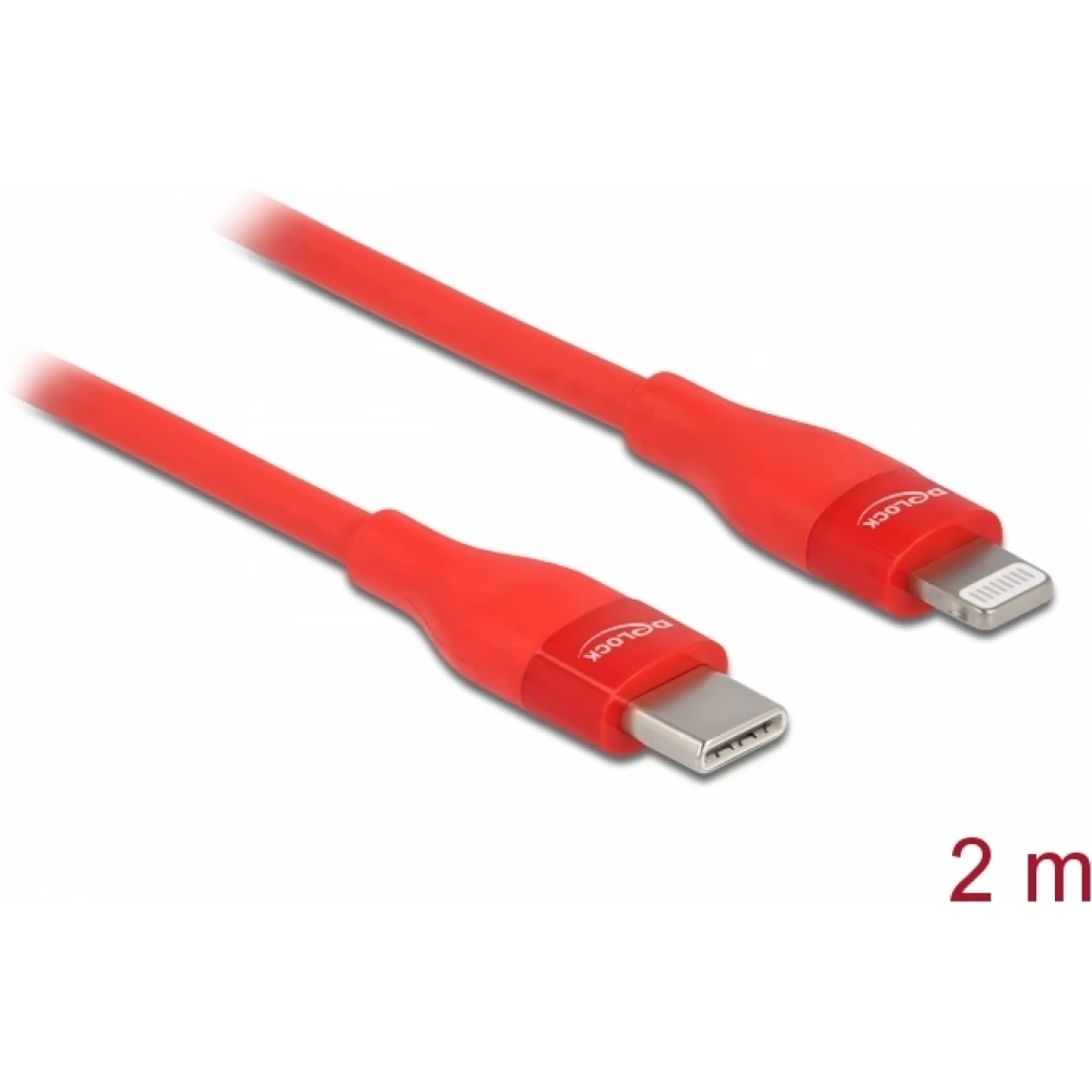 DELOCK USB 2.0 Type C Lightning Töltő/adat Piros 2m 86635