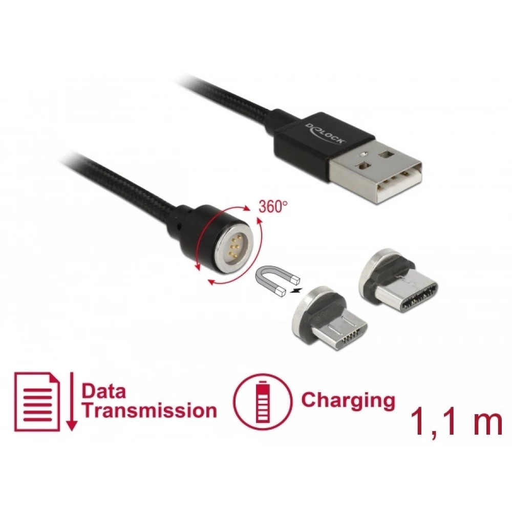 DELOCK USB 2.0 Type C + microUSB Átalakító Fekete 1.1m 85723