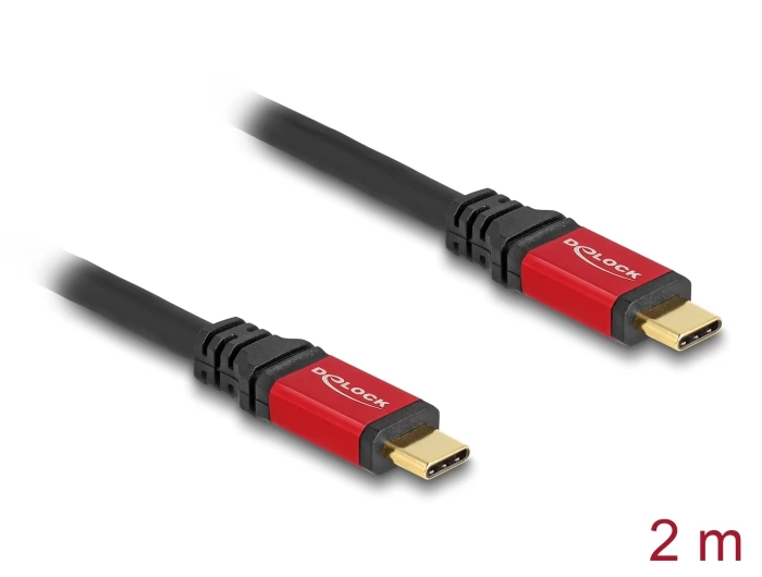 DELOCK USB 2.0 Type C Összekötő Fekete-Piros 2m 80051