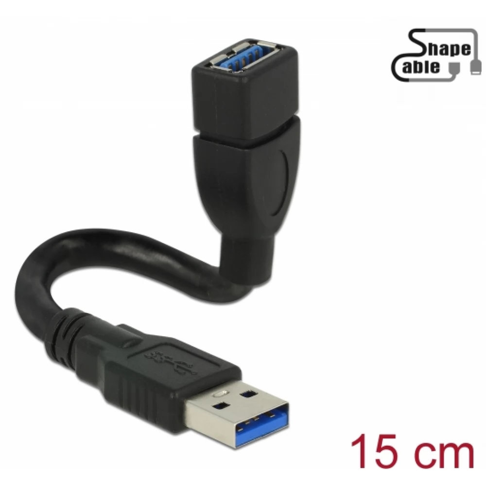 DELOCK USB 3.0 Hosszabbító Fekete 15cm 83713