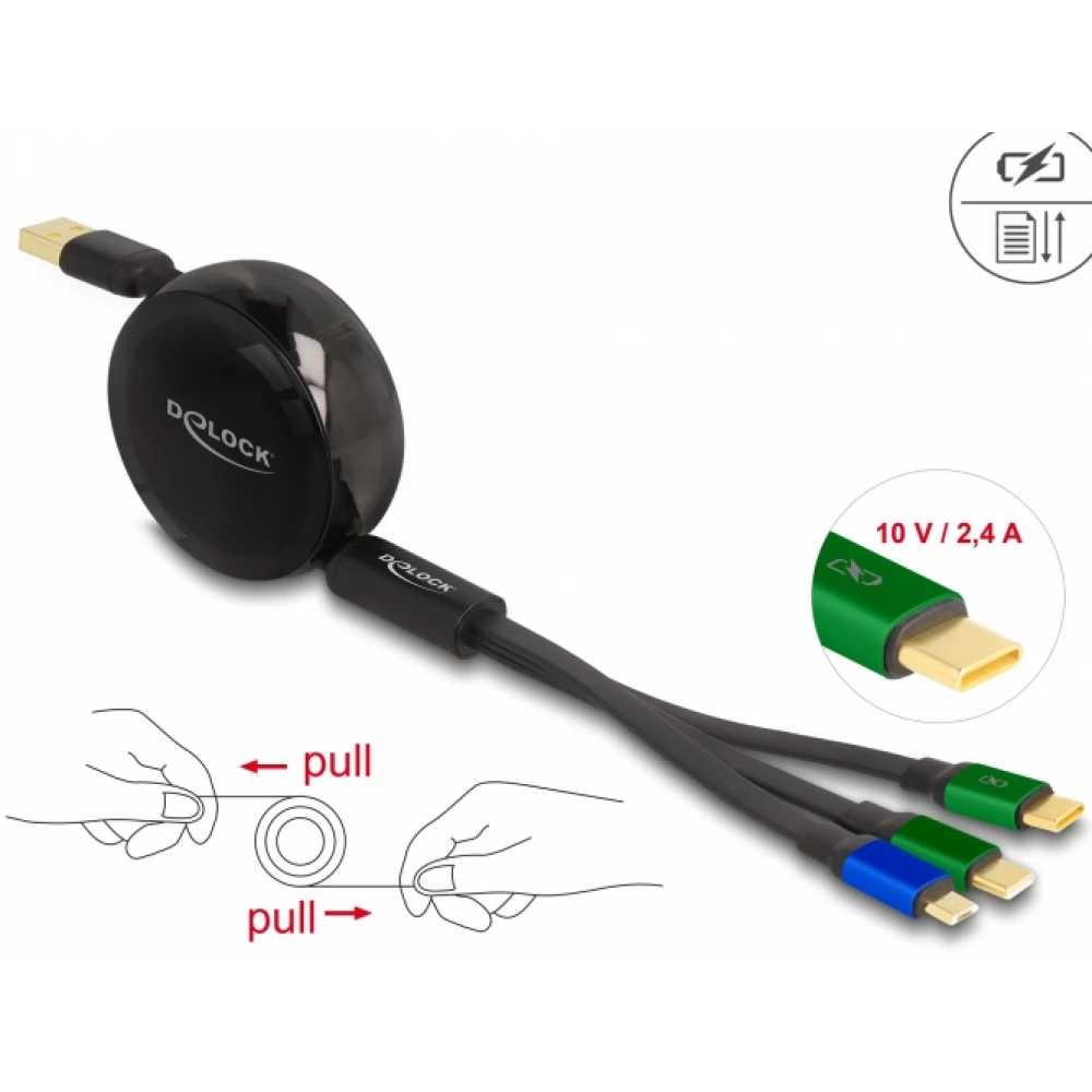 DELOCK USB Lightning + Micro USB + USB Type C Átalakító Fekete 1.13m 85359