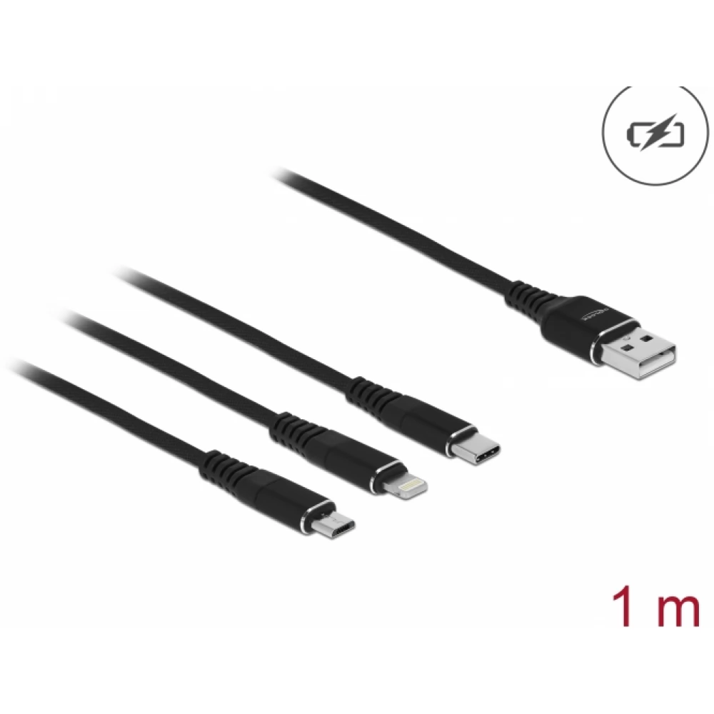 DELOCK USB Lightning + Micro USB + USB Type C Átalakító Fekete 1m 87155