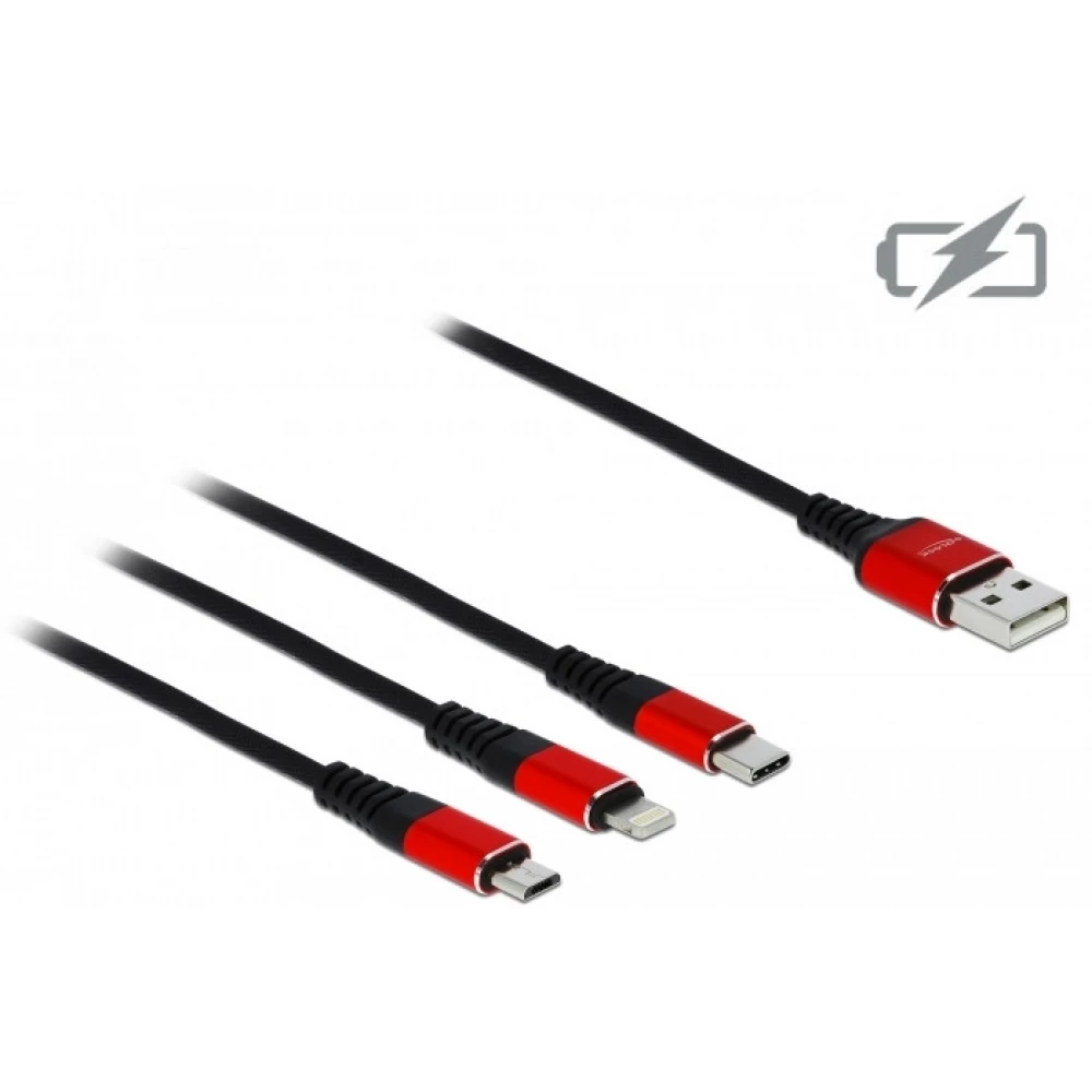 DELOCK USB Lightning + Micro USB + USB Type C Átalakító Fekete 1m 85892