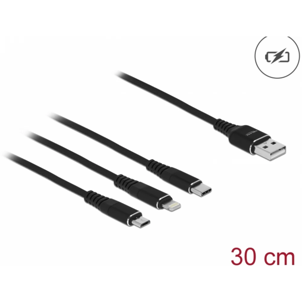 DELOCK USB Lightning + Micro USB + USB Type C Átalakító Fekete 30cm 87152