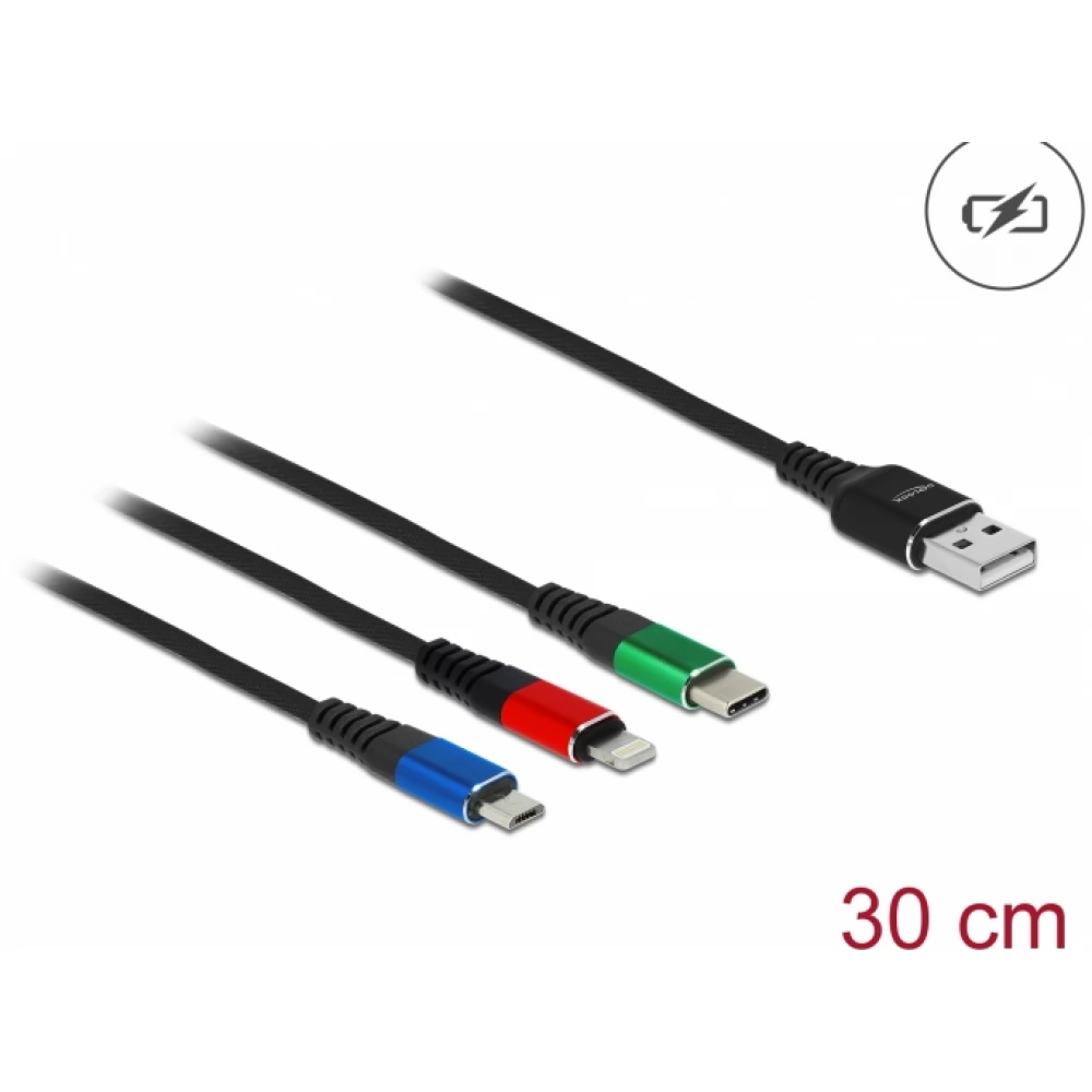 DELOCK USB Lightning + Micro USB + USB Type C Átalakító Mintás 30cm 87236