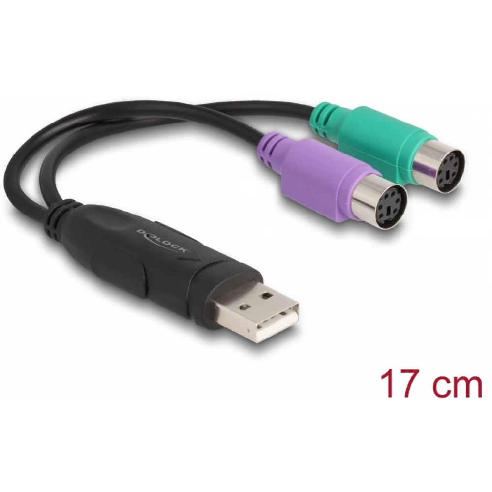 DELOCK USB PS/2 Átalakító Fekete 17cm 61051