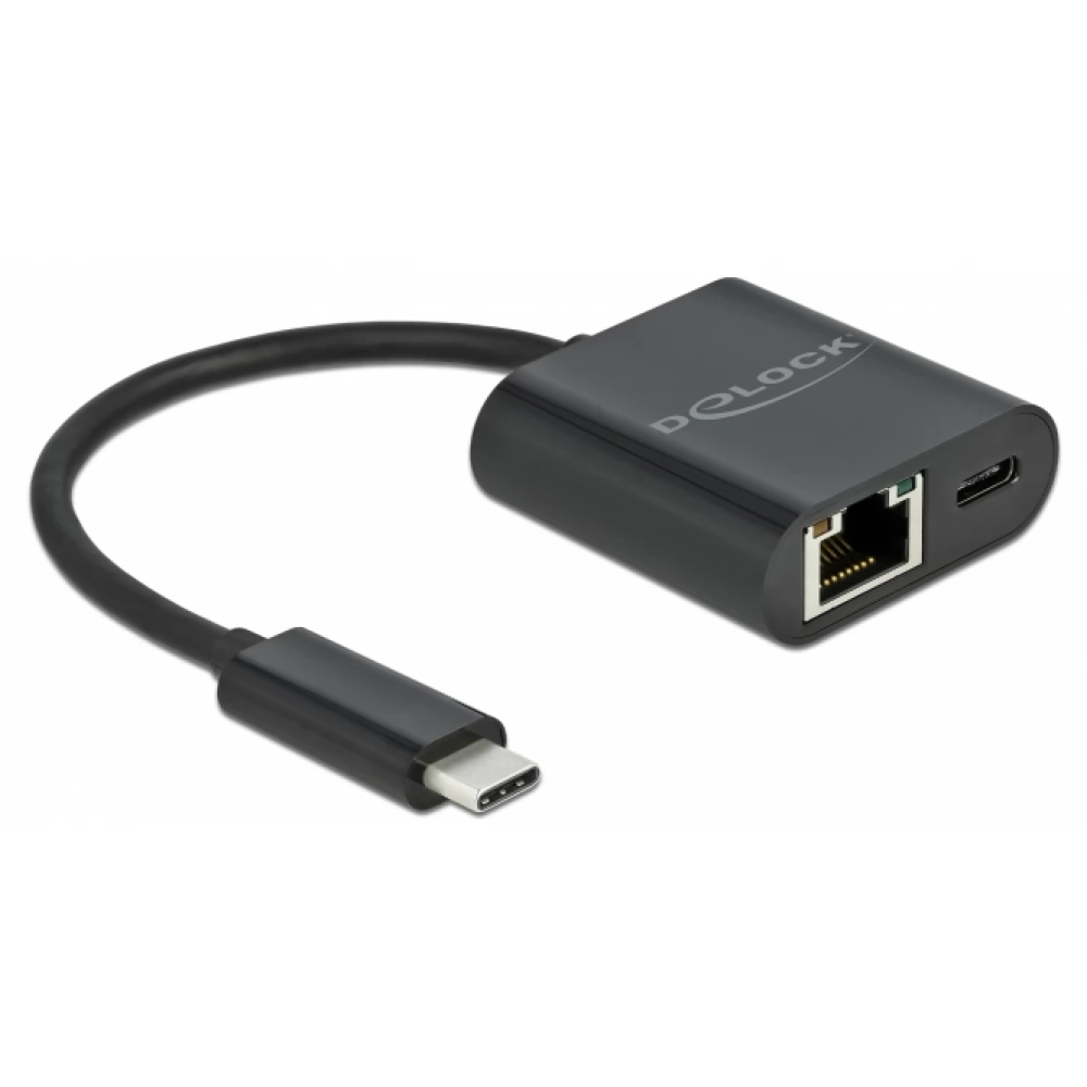 DELOCK USB Type-C adapter Power Delivery porttal Gigabit LAN 10/100/1000 Mbps fekete