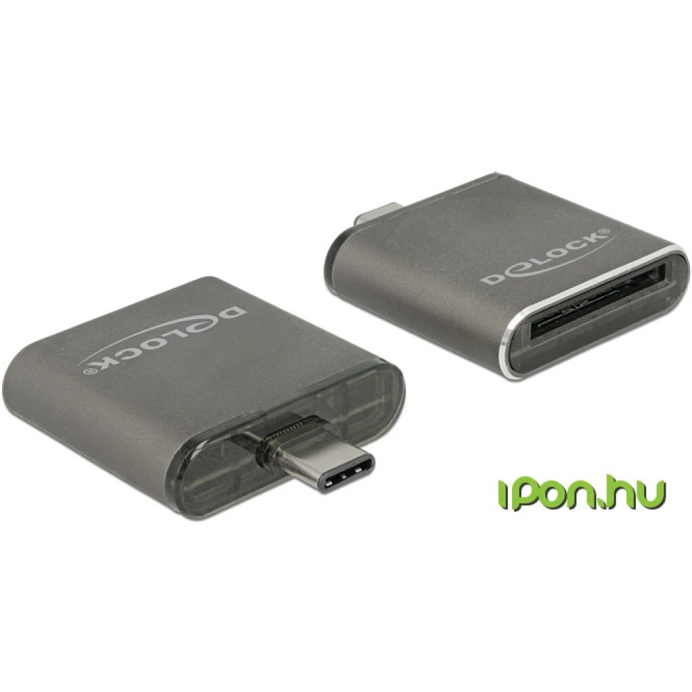 DELOCK USB Type-C csatlakozóval ellátott SDHC / SDXC UHS-II / MMC egy nyílású kártyaolvasó