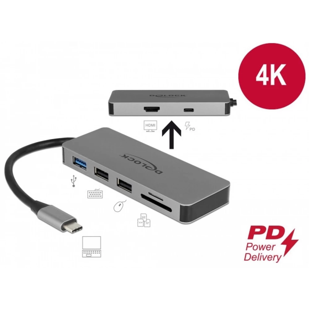 DELOCK USB Type-C dokkoló állomás mobil eszközökhöz 4K - HDMI / Hub / SD / PD 2.0