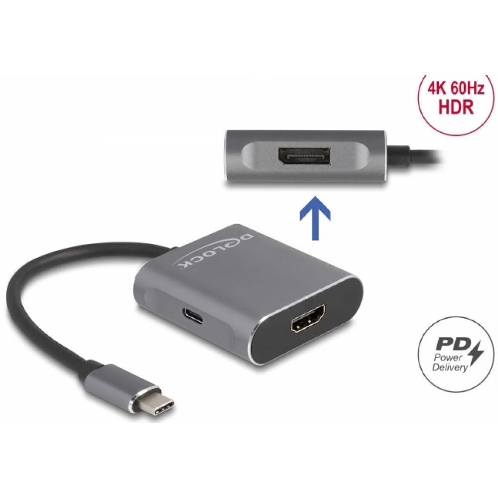 DELOCK USB Type-C megosztó (DP Alt Mode) - 1 x HDMI + 1 x DisplayPort MST USB Type-C PD-vel