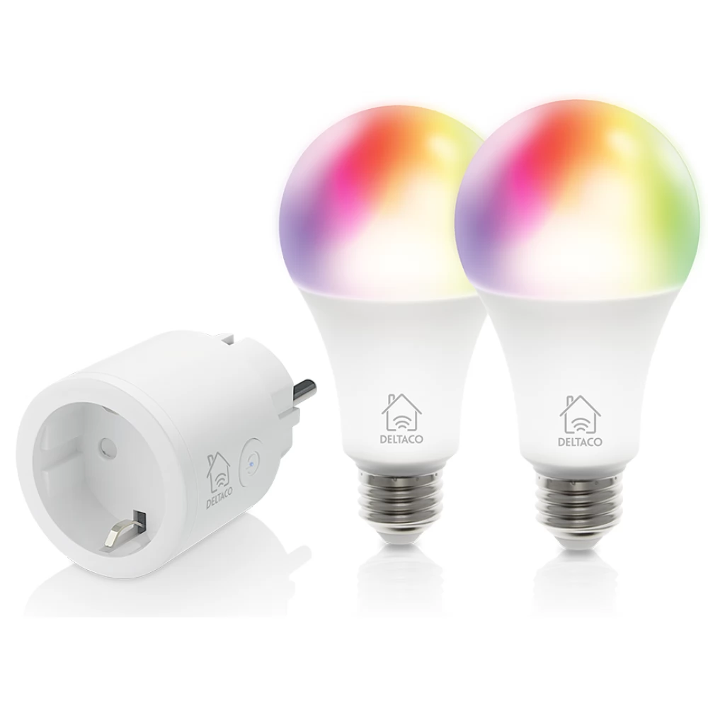 DELTACO SH-KIT01 Smart Home SH-KIT01 kezdő okos csomag 2 db LE27RGB színes izzó + SH-P01 okos dugalj 10A időkapcsoló