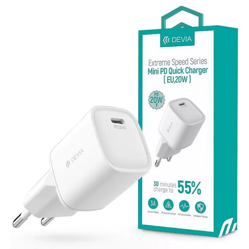DEVIA Hálózati töltő adapter Type-C bemenettel - v2 20W fehér