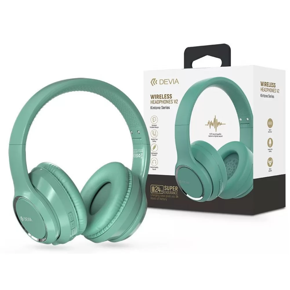 DEVIA Kintone V2 Wireless BT sztereó fejhallgató beépített mikrofonnal zöld