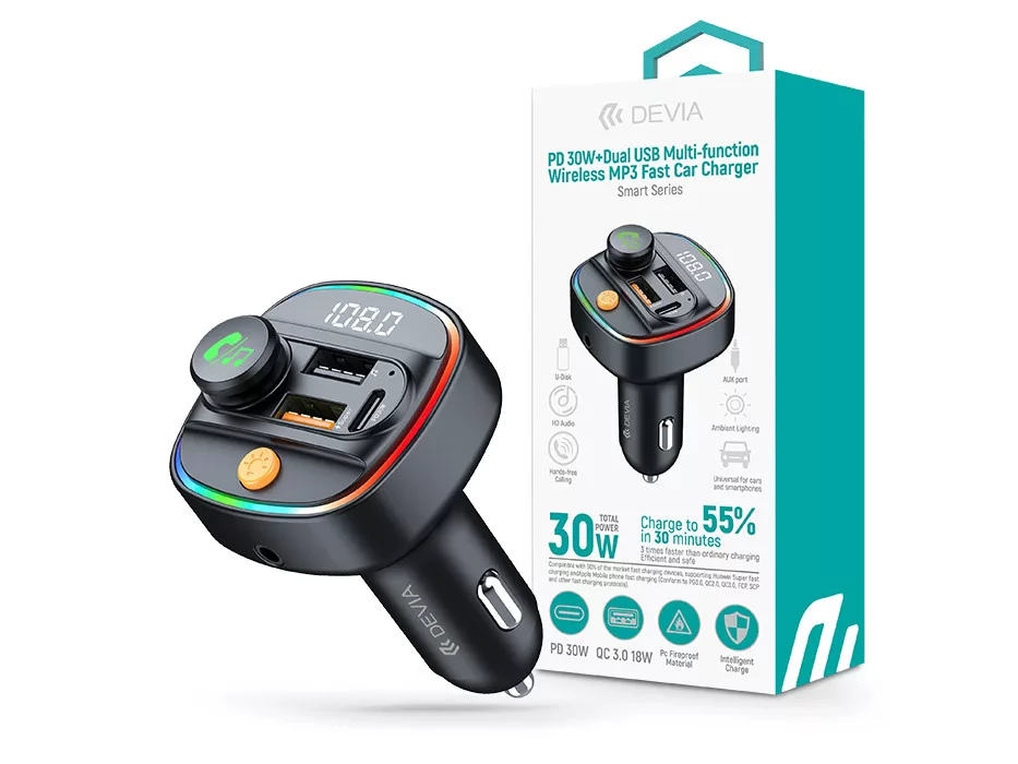 DEVIA Smart Series Bluetooth FM-transmitter/autós gyorstöltő 30W