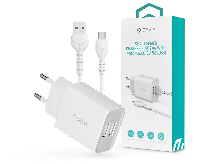 DEVIA Smart Series Charger Suit With Micro Cable - 5V/2.4A 12W fehér