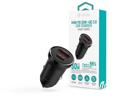 DEVIA Smart Series Mini Autós töltő 1xUSB 1xUSB-C 30W fekete